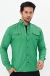 Erkek Yeşil Slim Fit Dar Kalıp Çift Cepli Pamuklu Kot Gömlek