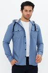 Erkek Slim Fit Dar Kalıp Kapüşonlu Çift Cepli Pamuklu Kot Gömlek