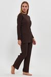 Kadın Kahve Kadın Fitilli Raporlu & Eşofman, Gündelik Ev Giyim Pijama Takımı
