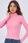 Kadın Pudra Balıkçı Yaka Uzun Kollu Slim Body