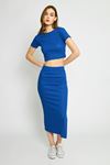 Kadın Sax Fit Ribana Kumaş Kadın İkili Takım – Yırtmaçlı Etek & Crop T-Shirt