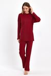 Kadın Bordo Kadın Fitilli Raporlu & Eşofman, Gündelik Ev Giyim Pijama Takımı