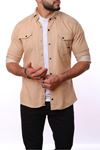 Erkek Açık Hardal Slim Fit Dar Kalıp Çift Cepli Pamuklu Kot Gömlek